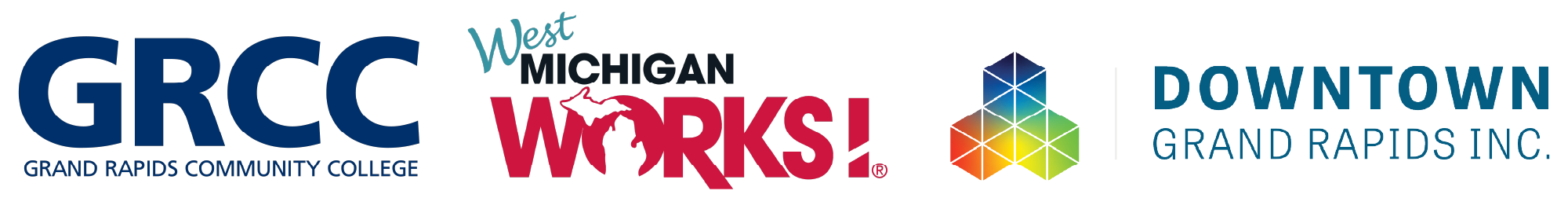 Logos of GRCC, West Michigan Works and Downtown Grand Rapids, Inc.
