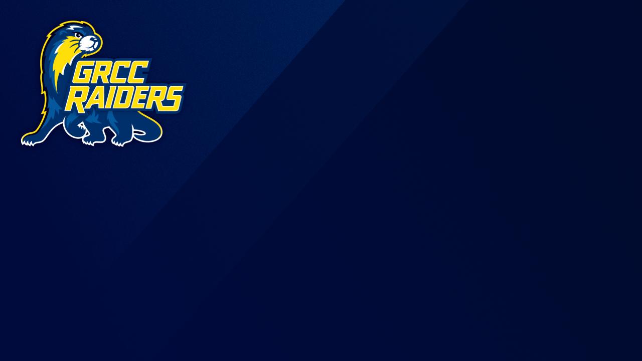 A Zoom background featuring the GRCC Raiders logo, featuring the River Raider over a blue gradient.