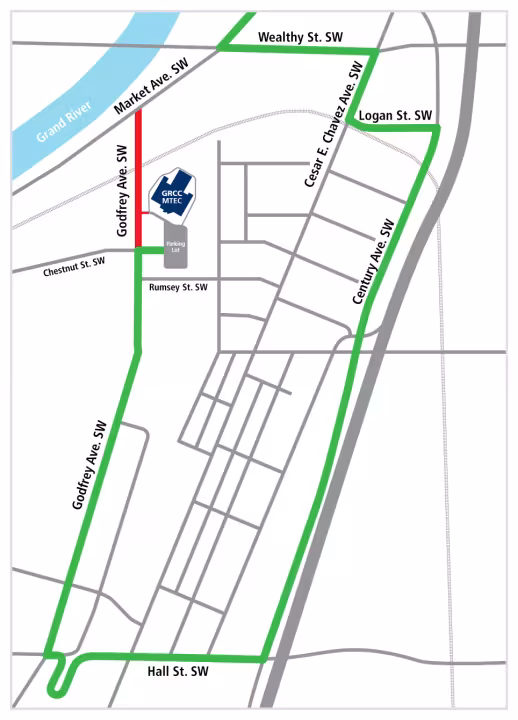 Map showing detour route.