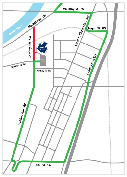 Map showing detour route.