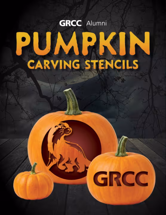 GRCC Alumni Pumpkin carving stencils otter and GRCC logo