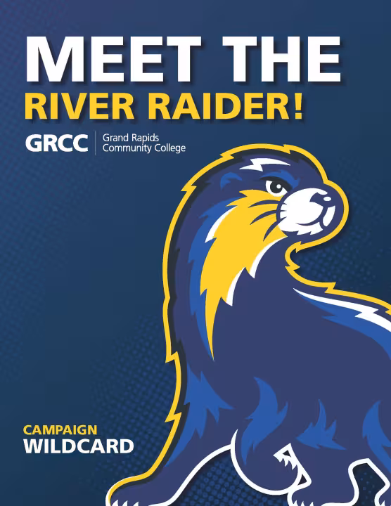 The cover page of an award submission featuring the blue and yellow River Raider mascot.