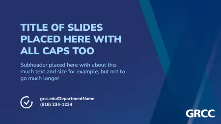 A screenshot of a GRCC-branded slide featuring a heading, body text and contact information