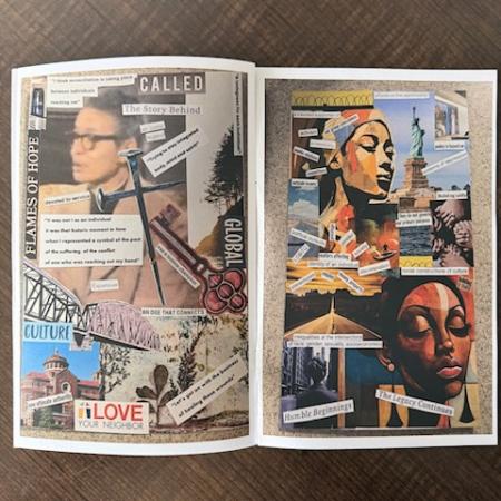 Interior pages of a student zine featuring a collage.