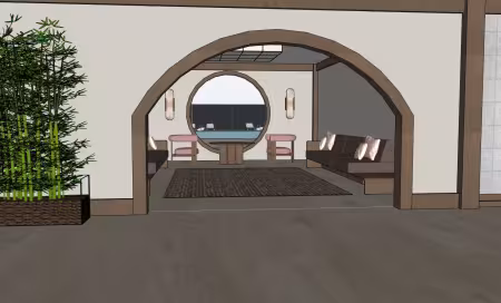 Digital rendering of a hotel lounge designed by Lexy LaClear.