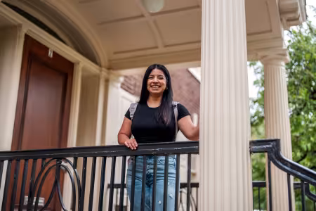 Student outside Ender Hall