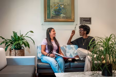 Students talking in Ender Hall