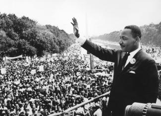 Martin Luther King giving his speech.