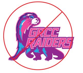 A purple, teal and pink version of the GRCC Raiders logo.