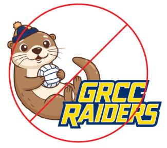 The GRCC Raiders logo, but featuring a different drawing of an otter.
