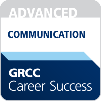 A digital Communication badge, reading Advanced and GRCC Career Success
