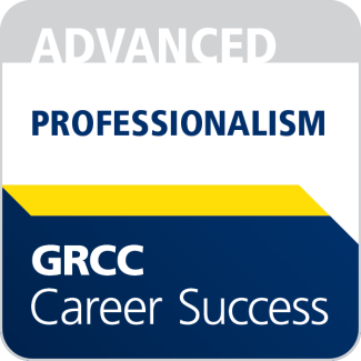 A digital Professionalism badge reading Advanced and GRCC Career Success