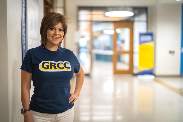 GRCC student Yelis Romero poses in a hallway on campus.