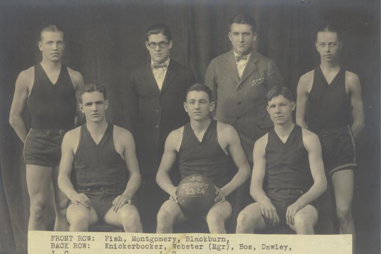 John Bos pictured in the back row of GRCC basketball team photo.