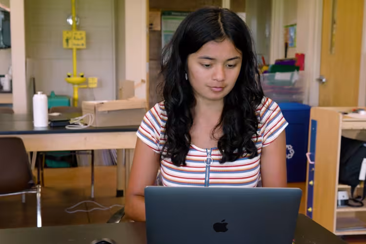 GRCC student Lucero Orduna-Rivera works on a computer. 