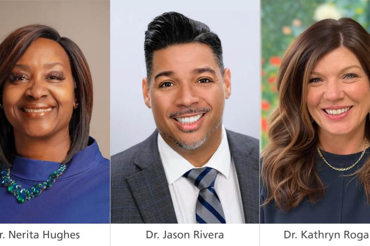 Side-by-side headshots of Nerita Hughes, Jason Rivera and Kathryn Rogalski.