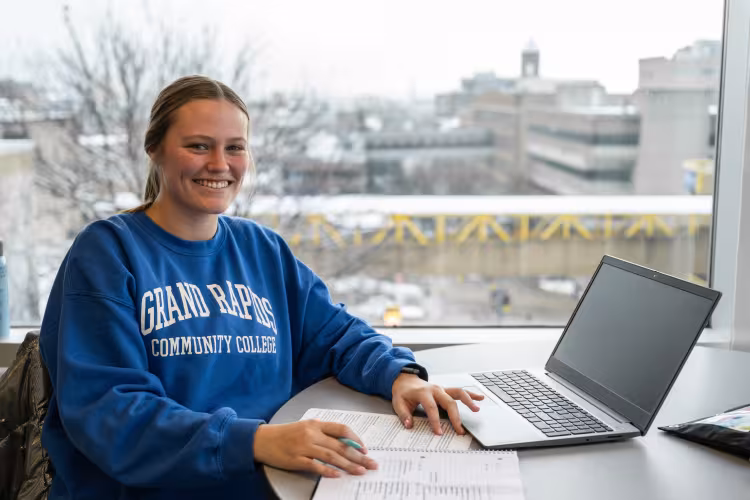 Student working on laptop