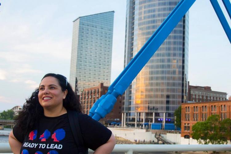 Lorena Aguayo-Marquez stands on the Blue Bridge.