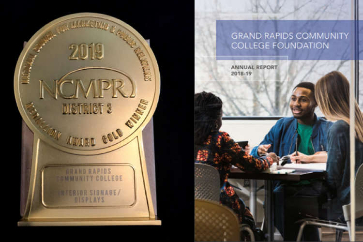 An NCMPR Gold Medallion Award and the cover of the 2018-2019 Annual Report.