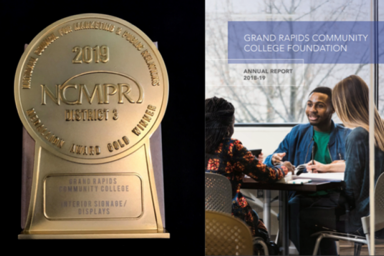 An NCMPR Gold Medallion Award and the cover of the 2018-2019 Annual Report.
