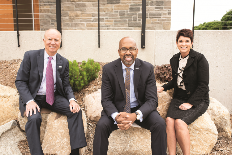 Larry Murphy, GRCC President Bill Pink and Kathryn Mullins, vice president of college advancement and executive direcor of the GRCC Foundation 