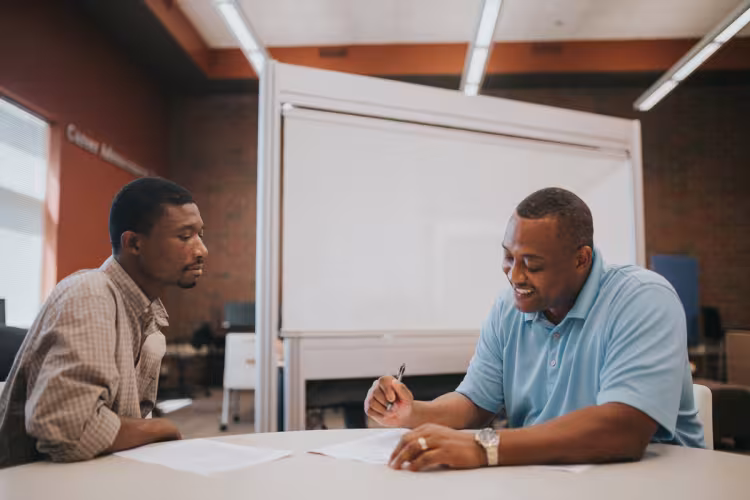 student and staff member in the Career Advancement Center.