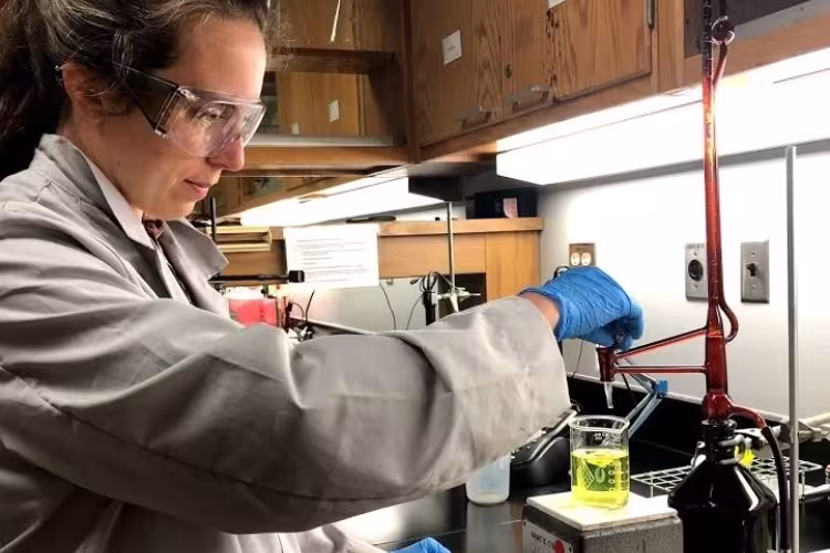 Chemist Hillary Caren in action.