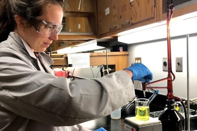 Chemist Hillary Caren in action.