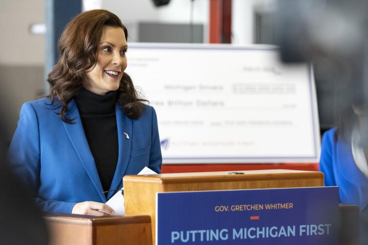 Gov. Whitmer speaking at the M-TEC.
