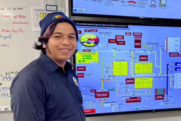 Daniel Martinez working in the water plant.