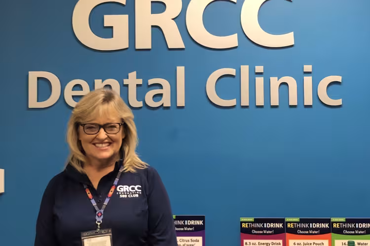 Christine Dobberstein posing in the Dental Clinic.