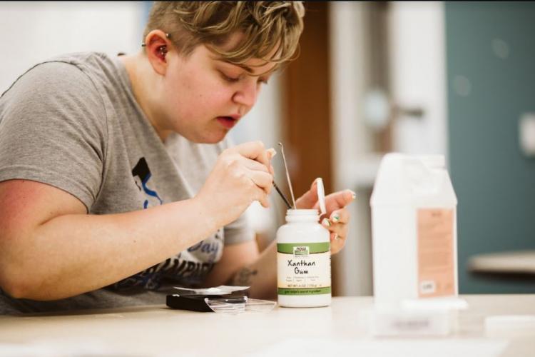 Faith Kelly working on prescriptions. 