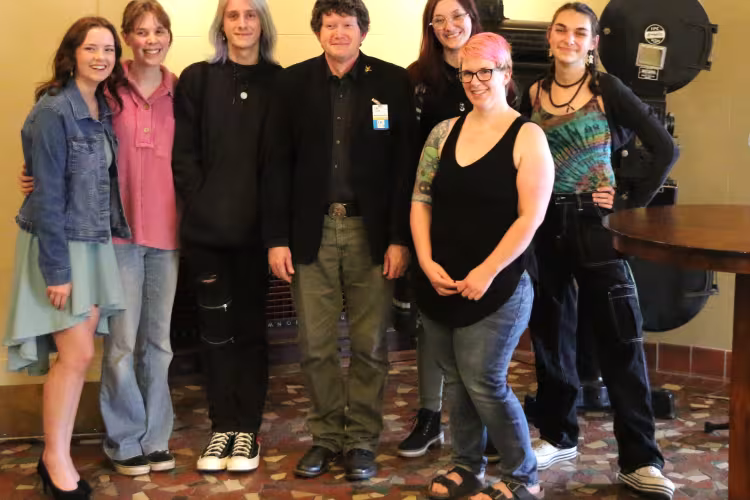 GRCC students with professor Rowan O’Dougherty at a screening of "CODA."