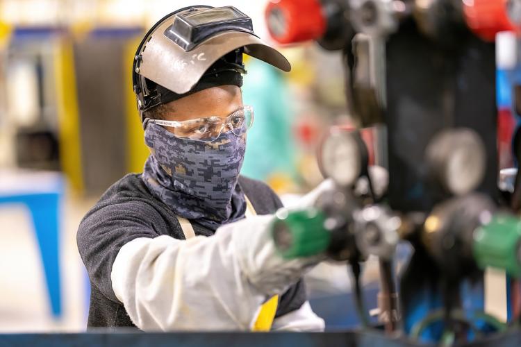 GRCC student working in the welding lab.