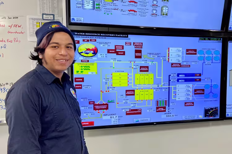 GRCC student Daniel Martinez working in the water treatment plant.