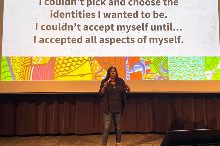 Graci Harkema speaking at GRCC.