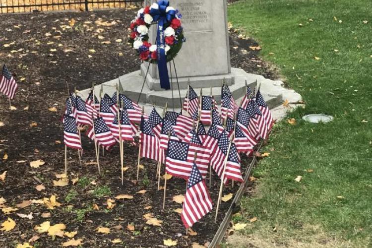 Veterans grave site with american flags