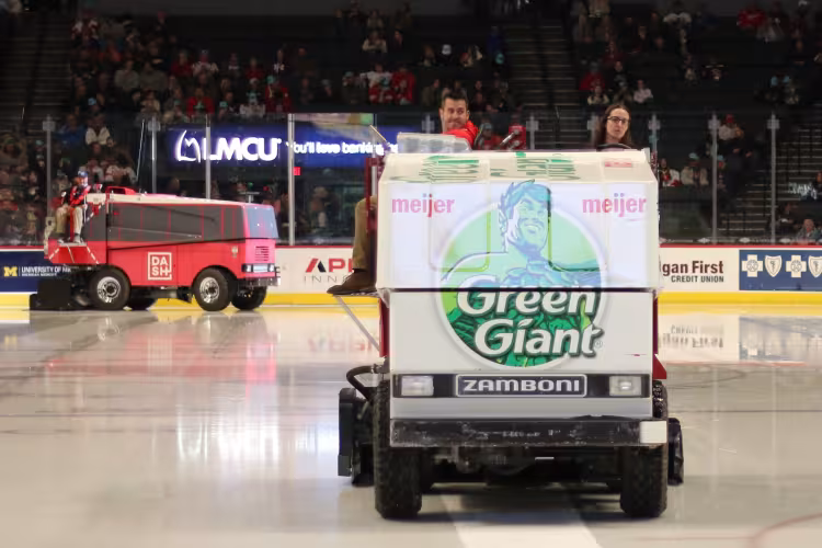 Maggie Voelkel driving her favorite Zamboni at the Van Andel Arena.