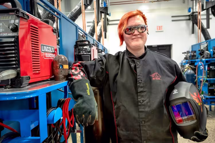 Phoenix Noelle in her welding gear.