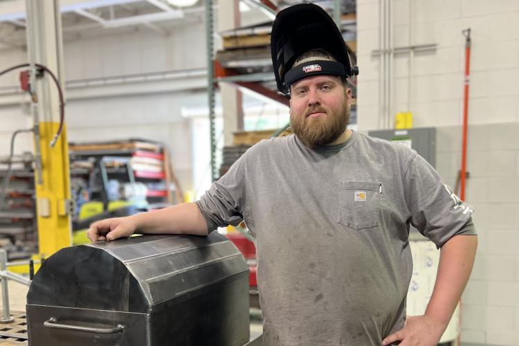 Joe Wisneski in the welding shop.