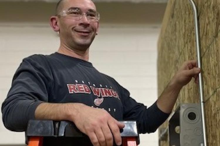 Nick Turpen working in the construction lab.