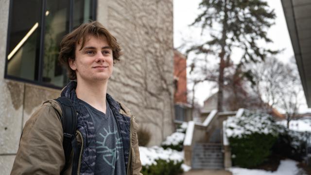 Student on GRCC's Main campus in the winter