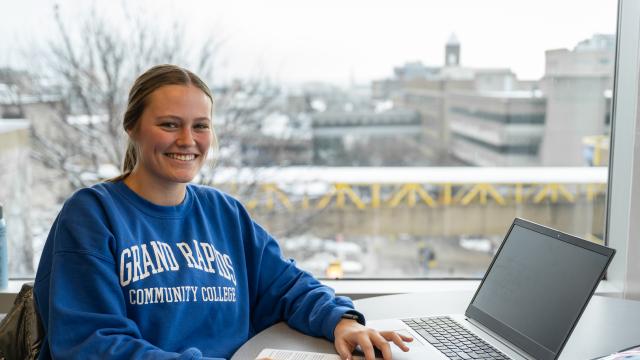 Student working on laptop