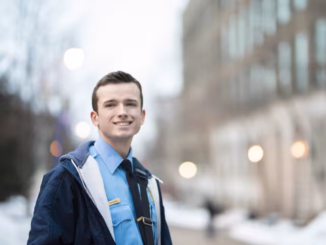 Police academy student on the commons