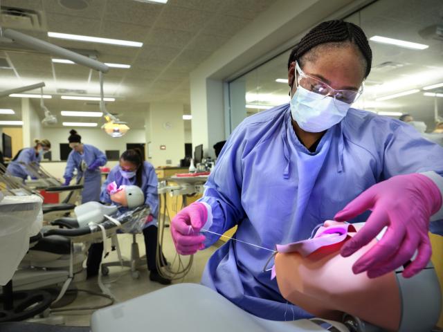 Student works on dummy patient in Dental Lab.
