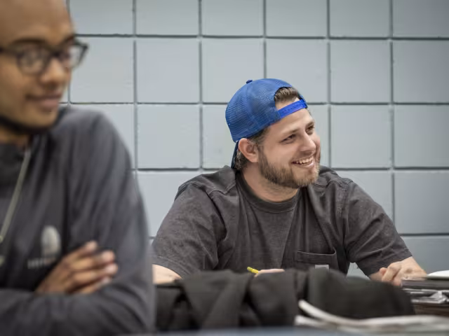 Student smiling during a class