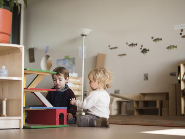 Two preschoolers playing with toys