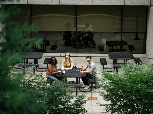 Students studying outside of the Student Center.