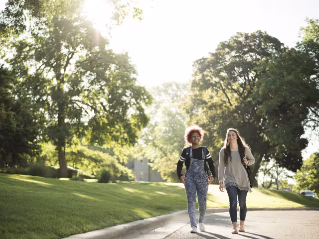 Students walking on campus.