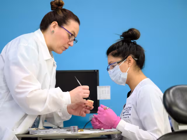 Dental student and teacher working on teeth